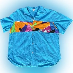 Vintage Big Sur California Color Block Print Beach Bum Stoner Shirt XL